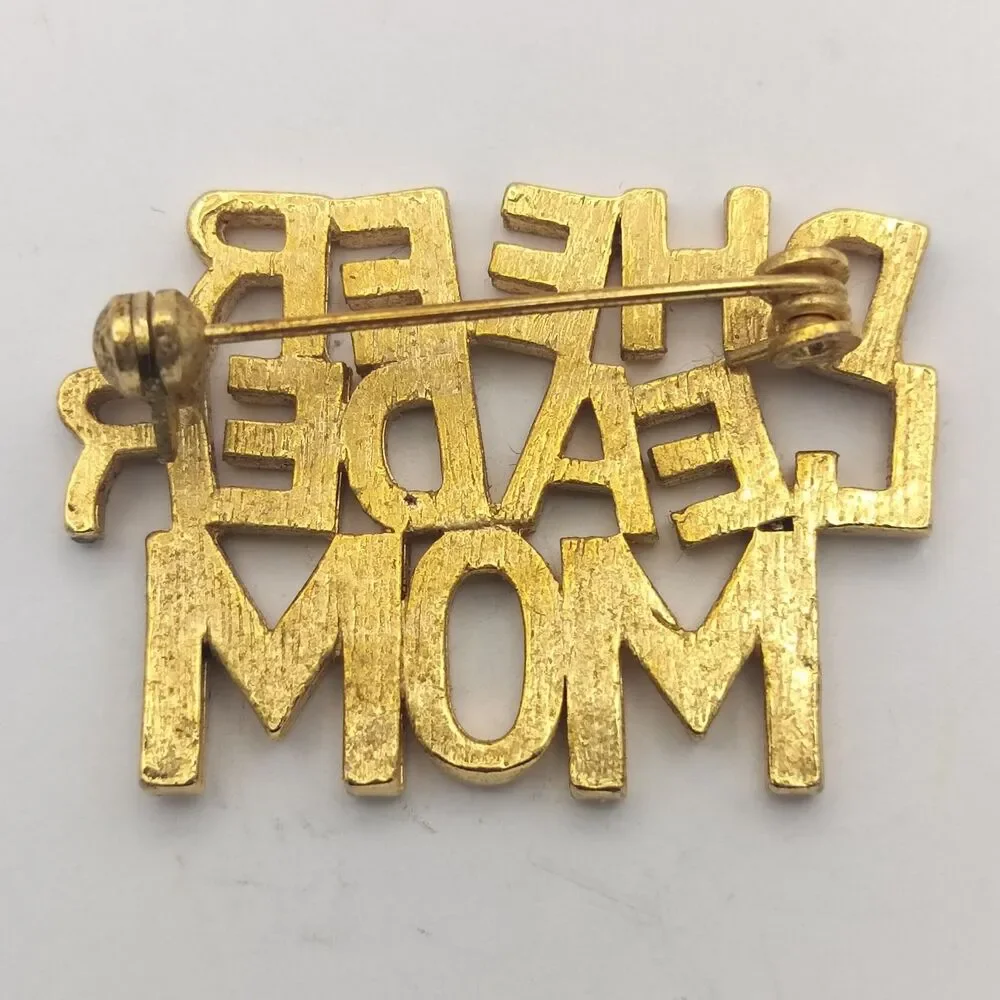 Vintage Gold Tone CHEER LEADER MOM Pin Brooch Mother Sports Fan Jewelry